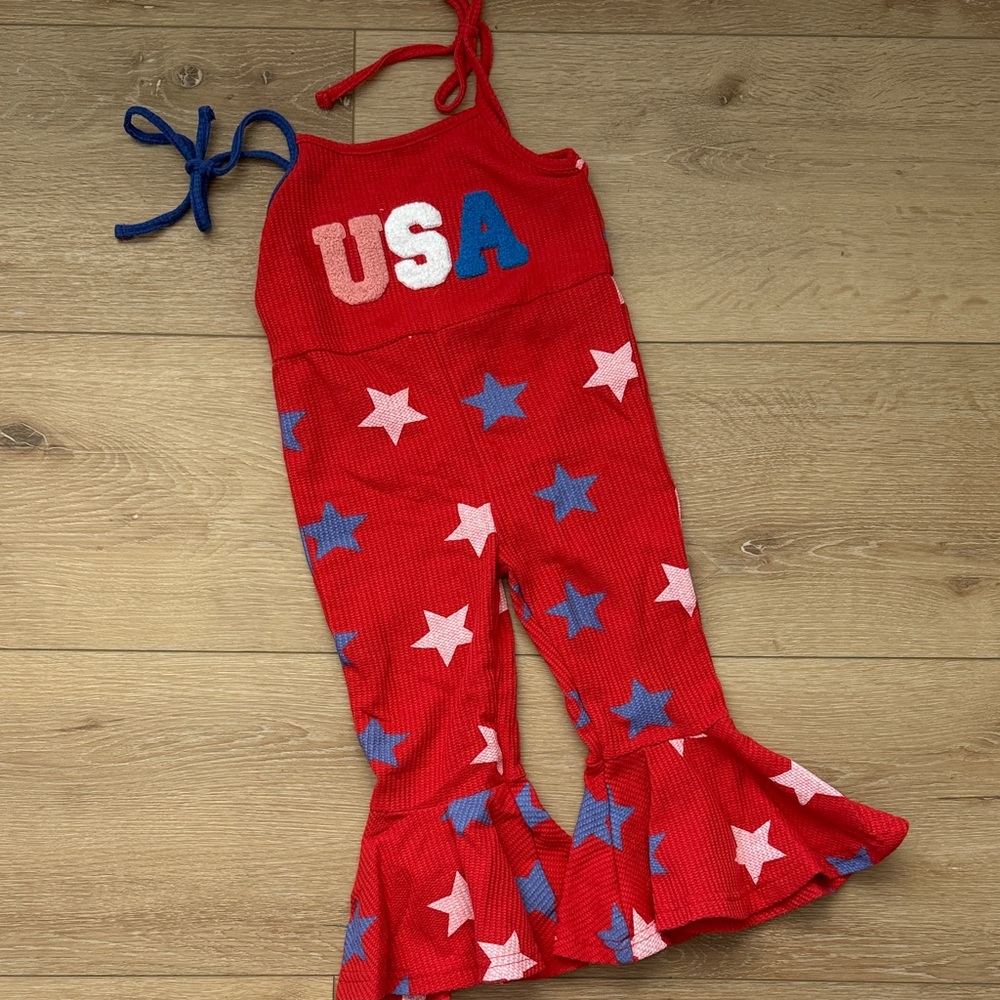 Red USA Girls Star Ruffle Jumpsuit